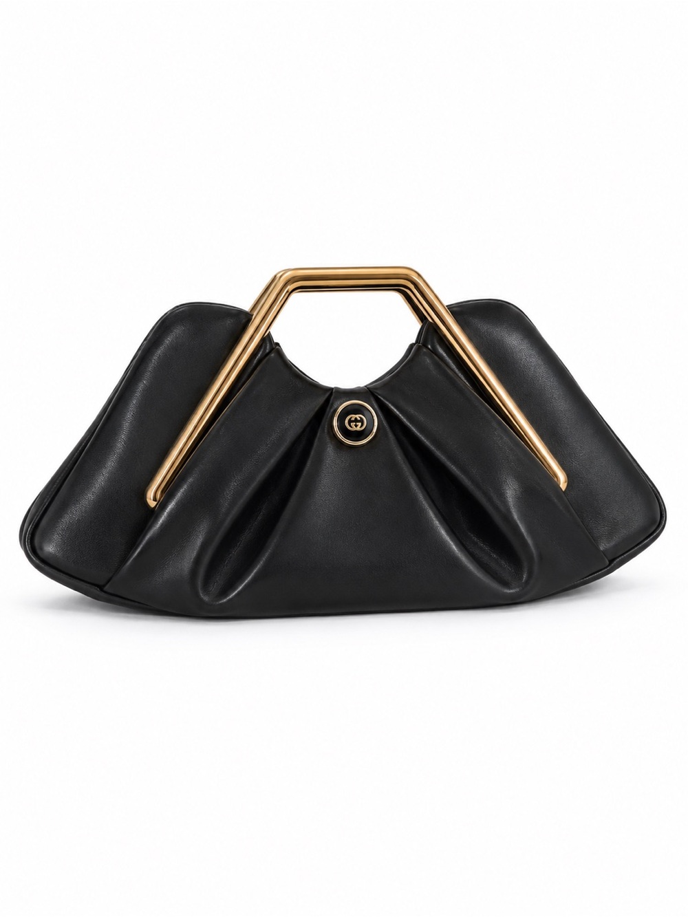 Gucci Button Upcycled x Black Leather Frame Handle Clutch - NWT Vegan